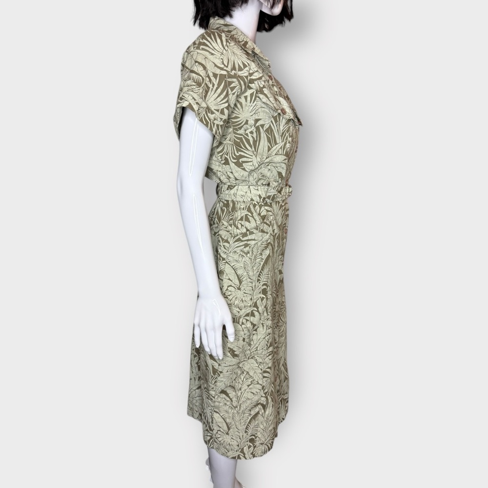 Vintage Late 1970s Early 80s Green Tropical Print Cotton Midi Dress - Picture 6 of 8